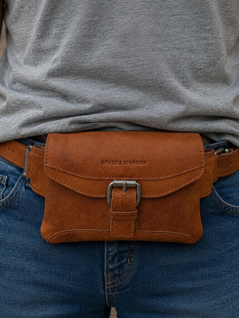 Spikes & Sparrow Leather Belt Bag Missouri Brandy Ladies